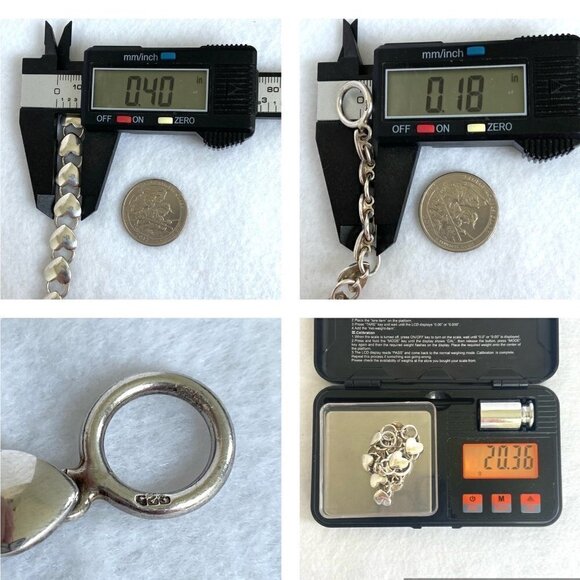 Solid Sterling Silver 925 Stacking Heart Link Toggle Clasp Bracelet Sz 6.5" 20g - Picture 10 of 16